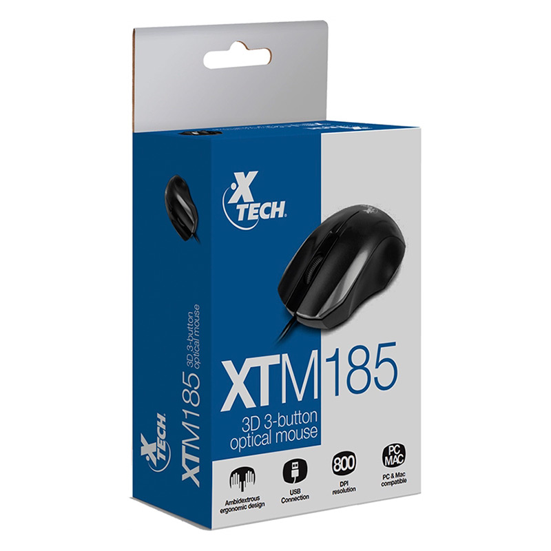 Mouse Alámbrico Xtech XTM-185 3D Óptico 800DPI Negro