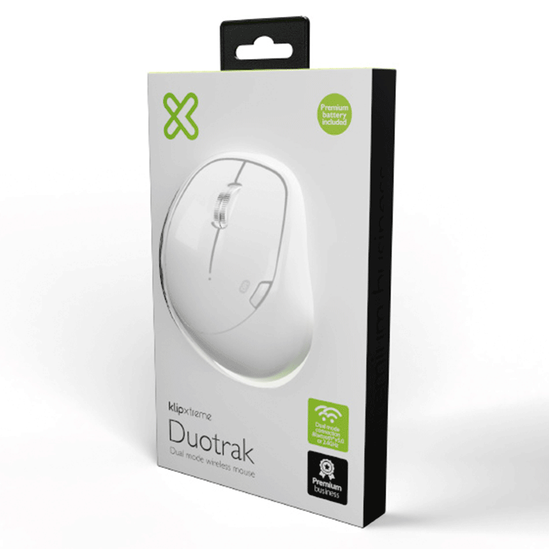 Mouse Inalámbrico Klip Xtreme Duotrak Óptico 1600DPI Blanco