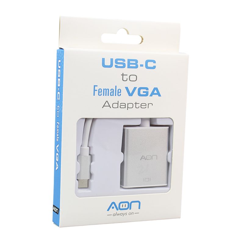 Adaptador USB-C a VGA AON AO-AD-1004 Macho-Hembra Plateado