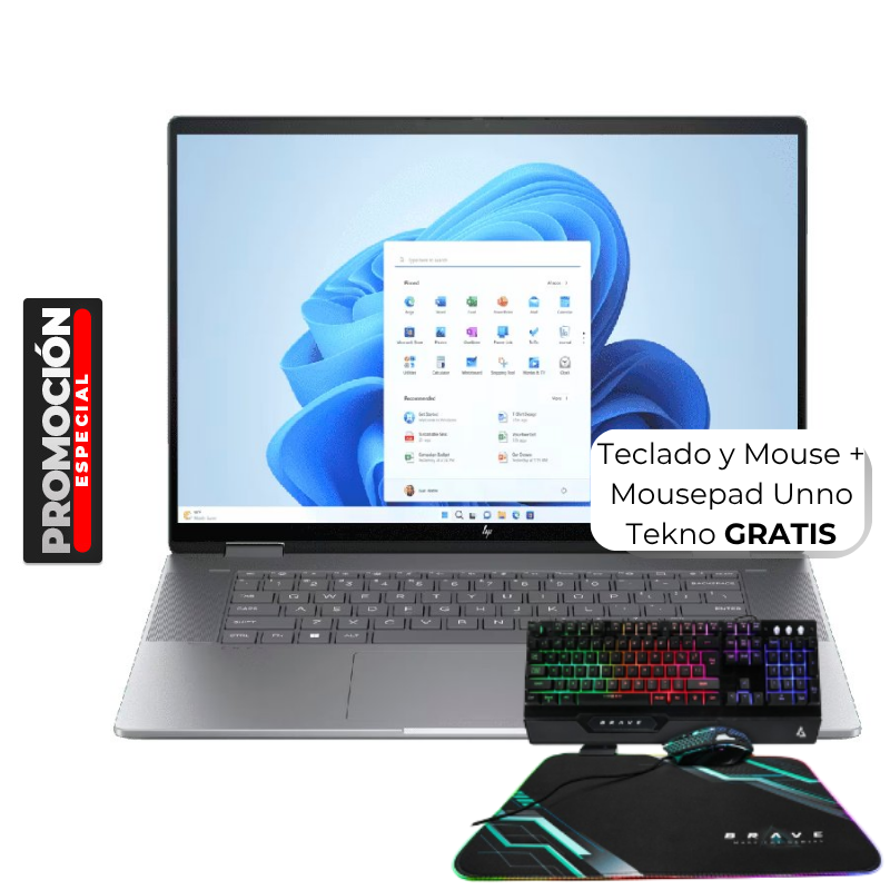 Laptop HP Envy x360 AMD Ryzen 7 8840HS Pantalla Táctil OLED 3K 16" 16GB RAM 512GB SSD W11 Home Plateado  Teclado Español
