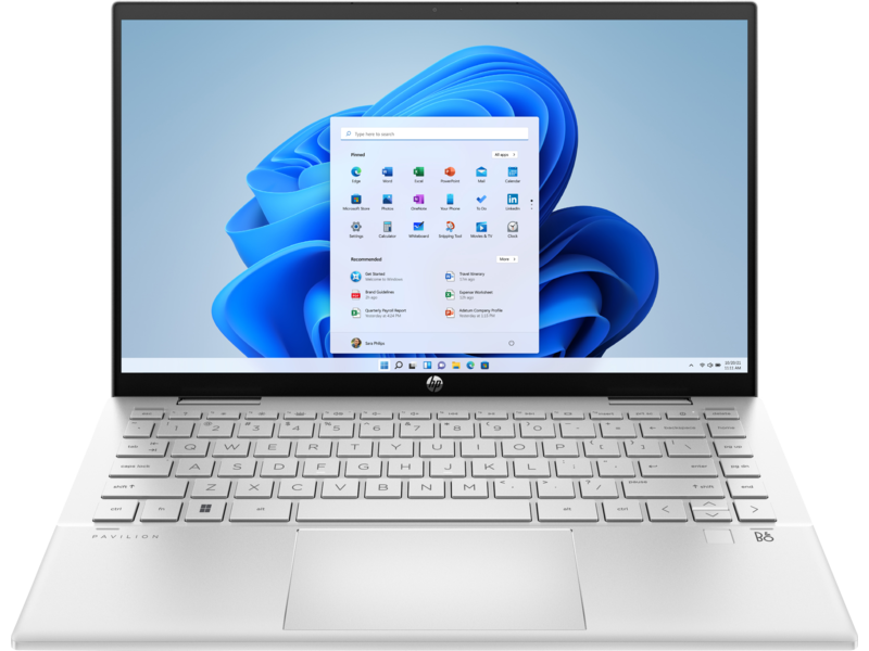 21C1 - HP Pavilion x360 14 Convertible PC FFPlus NaturalSilver FPR Win11 CoreSet FrontFacing
