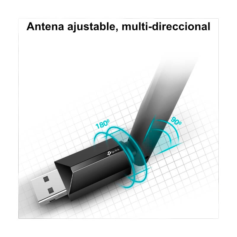 Adaptador de Red USB a Wi-Fi TP-Link Archer T2U Plus AC600 Doble Banda 200-433Mbps