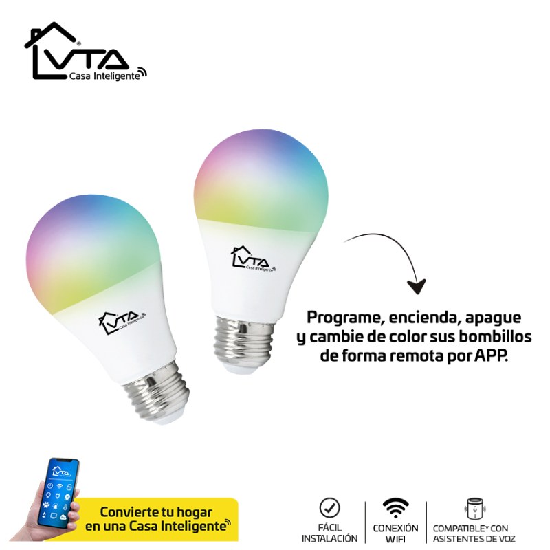 Bombilla LED Inteligente VTA Alva E27 RGB + Smart Home Wi-Fi 125VAC 2pc