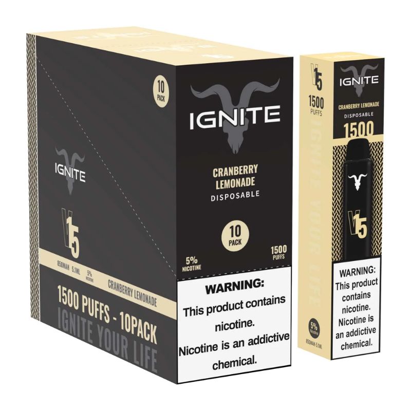 Vape Electrónico Ignite V15 1500 Puffs Nic 5g Cranberry Lemonade