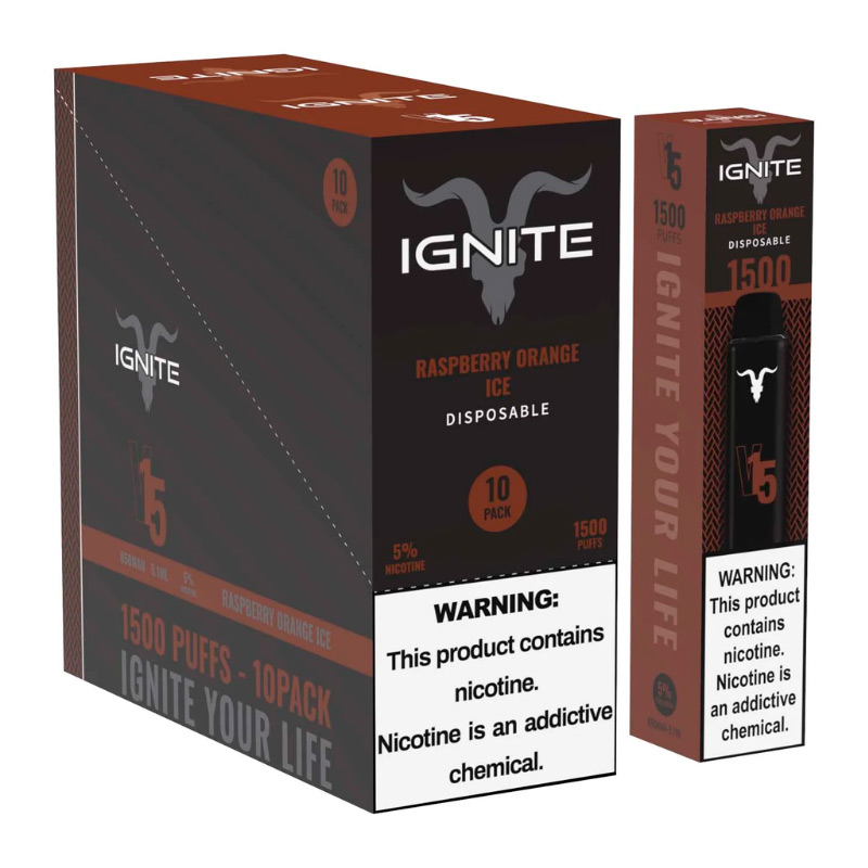 Vape Electrónico Ignite V15 1500 Puffs Nic 5g Raspberry Orange Ice