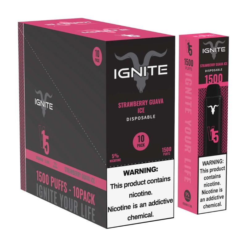 Vape Electrónico Ignite V15 1500 Puffs Nic 5g Strawberry Guava Ice