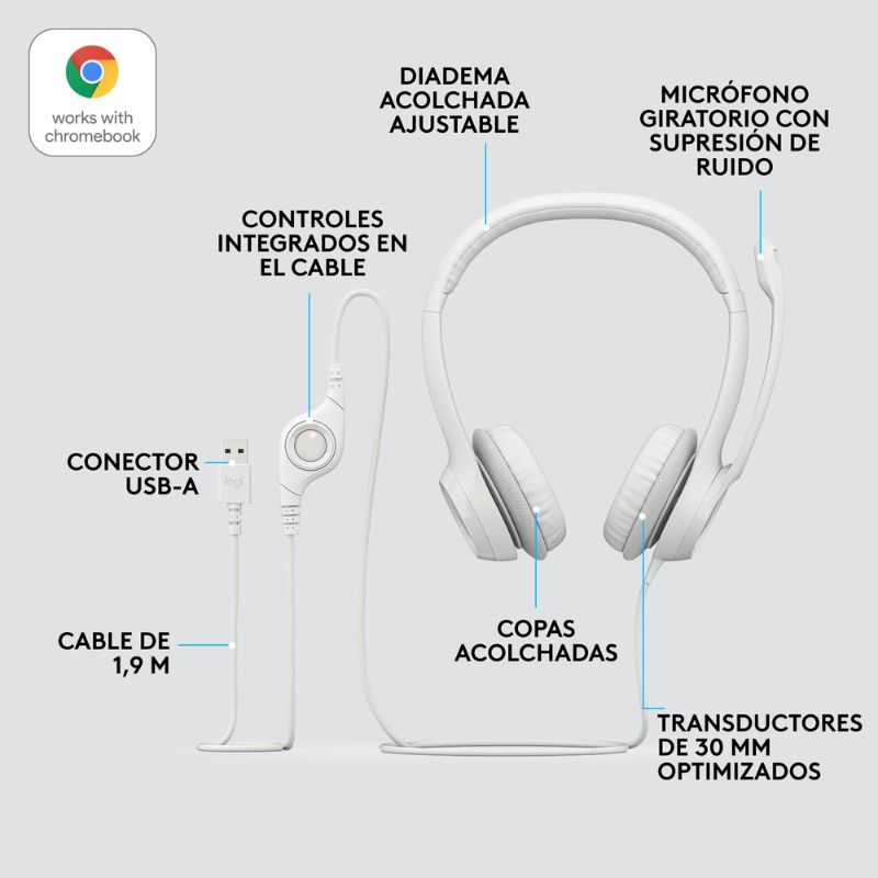 Audifonos tipo Headset Logitech H390 USB con Micrófono Blanco