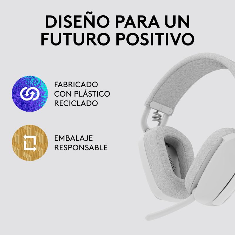 Audífonos tipo Headset Logitech ZONE VIBE 100 Inalámbricos con Micrófono Blanco