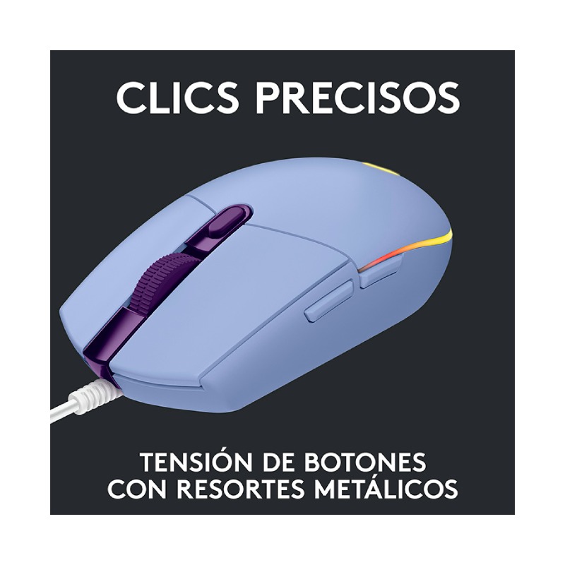 Mouse Óptico Gaming Logitech G203 LIGHTSYNC Lila 8000DPI 6 Botones
