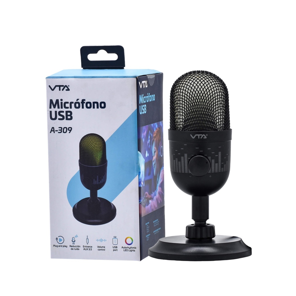Micrófono VTA+ A-309 RGB USB Negro