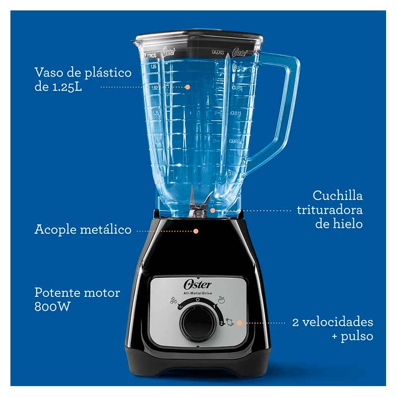 Licuadora Oster BLSTKAPBRD 2 Velocidades Jarra de Plástico 1.25 Lt Negro 800 W