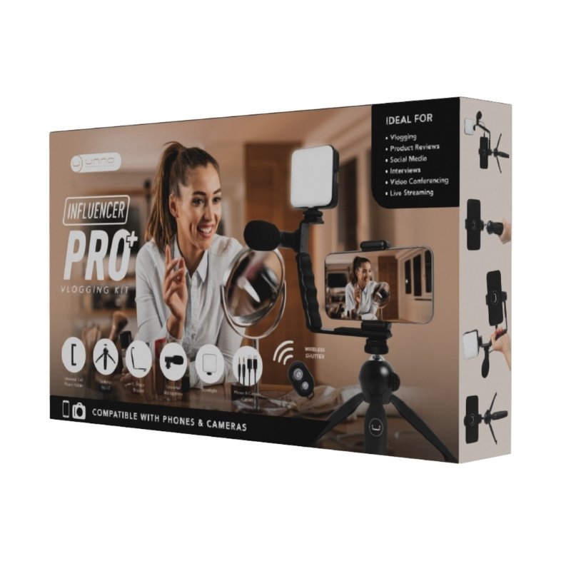 Kit de Vlogging Unno Tekno Influencer Pro+ con Micrófono, Luz LED y Trípode