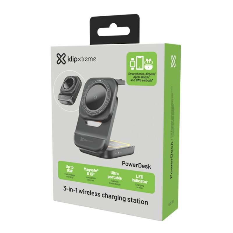 Estación de Carga Inalámbrica 3 en 1 Klip Xtreme PowerDesk Lite Negro