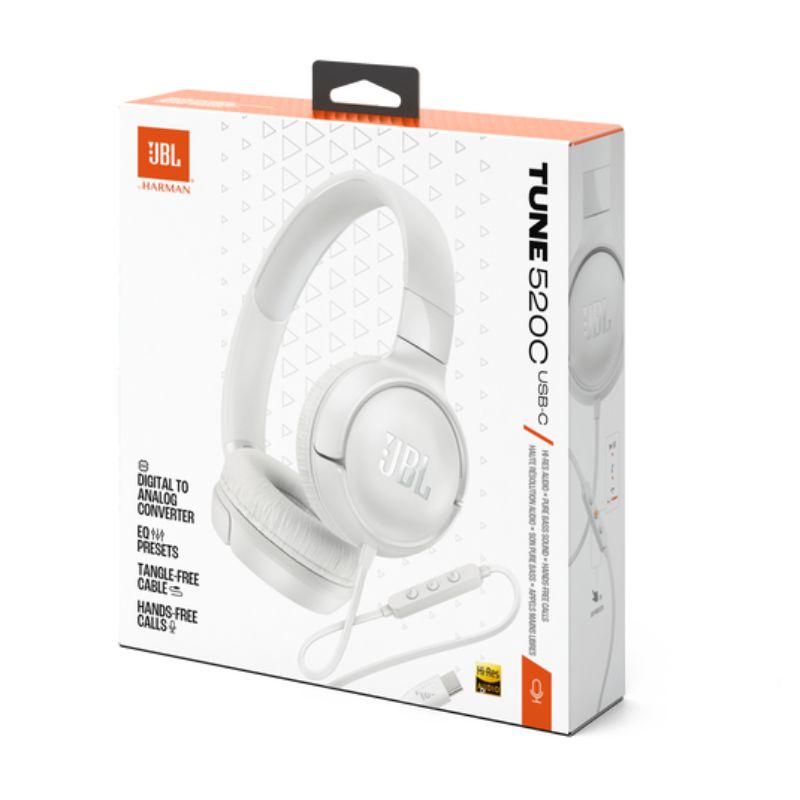 Audífonos tipo Headset JBL Tune 520C con Cable USB-C con Micrófono Blanco