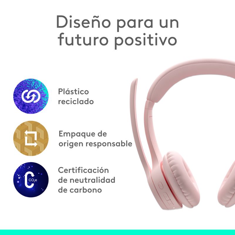 Audífonos Tipo Headset Logitech Zone 300 Inalámbricos con Micrófono Rosa