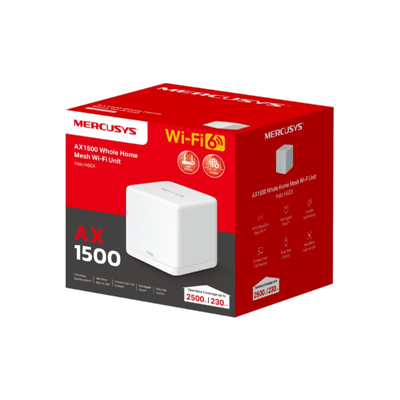 Sistema Mesh Wi-Fi 6 Mercusys Halo H60X AX1500 2 Pack