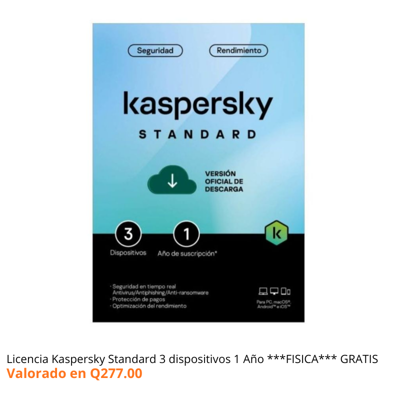 Licencia Kaspersky Standard 3 dispositivos 1 Año ***FISICA***