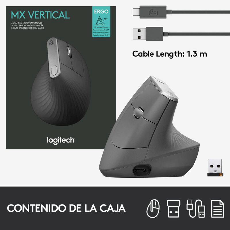Mouse Inalámbrico Logitech MX Vertical Óptico 4000DPI Negro