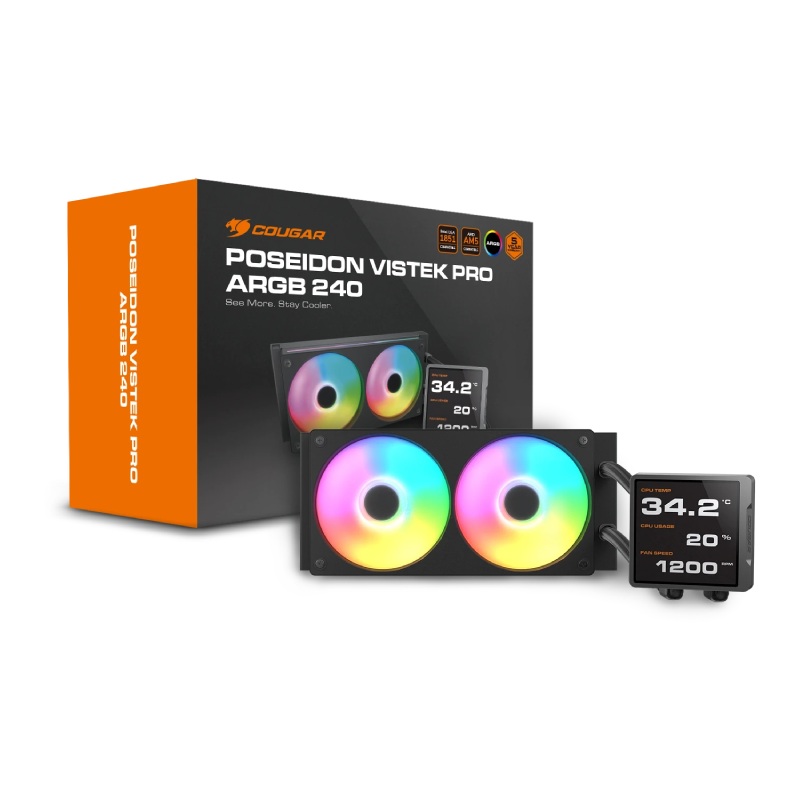 Enfriador Liquido 240mm Cougar Poseidon Vistek Pro ARGB 240 Negro