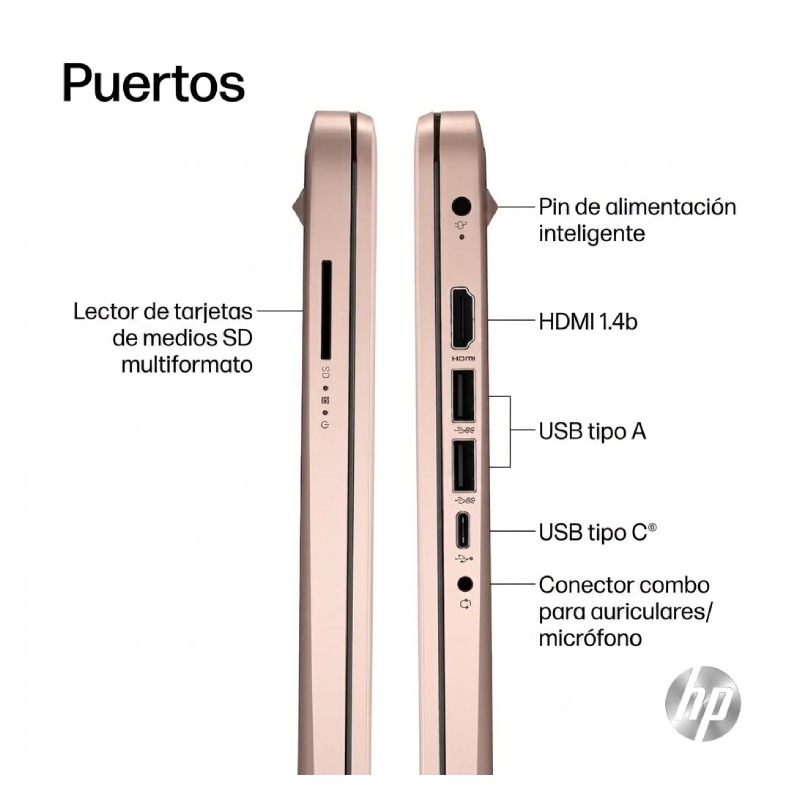 Laptop HP 14-dq6105dx 14" Celeron N150 4GB RAM 128GB UFS W11S Home Oro Rosa Teclado Inglés