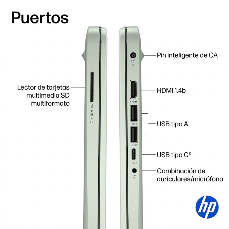 Laptop HP 14-dq6103dx 14" Celeron N150 4GB RAM 128GB UFS W11S Home Verde Claro Teclado Inglés