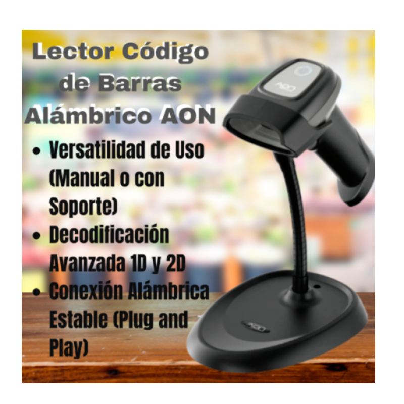 Lector de código de barras AON HS-10L 1D 2D USB con soporte