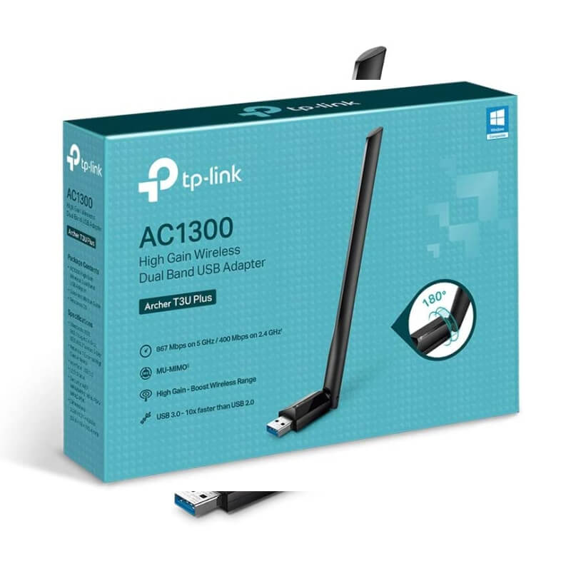 Adaptador de Red USB a Wi-Fi TP-Link Archer T3U Plus AC1300 Doble-Banda 1300Mbps MU-MIMO