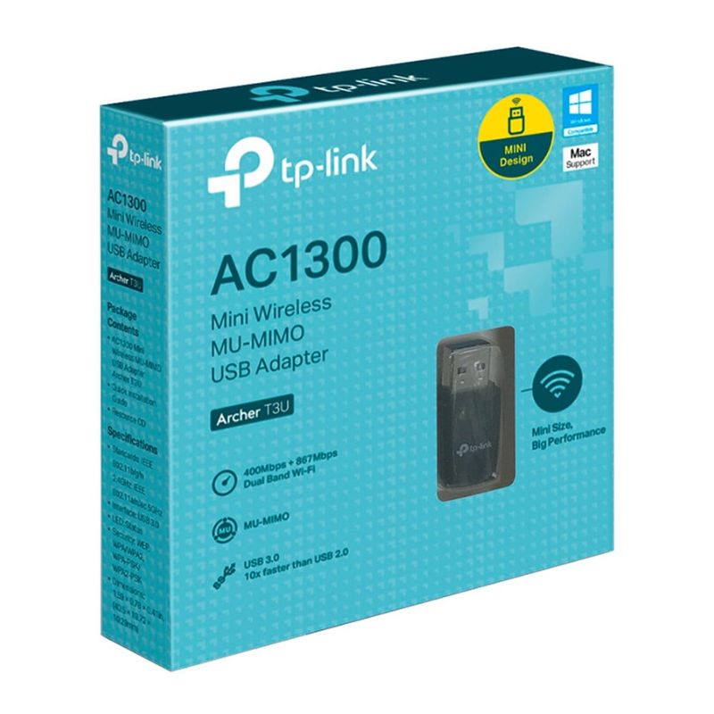 Adaptador de Red USB a Wi-Fi TP-Link Archer T4U AC1300 MU-MIMO 867Mbps