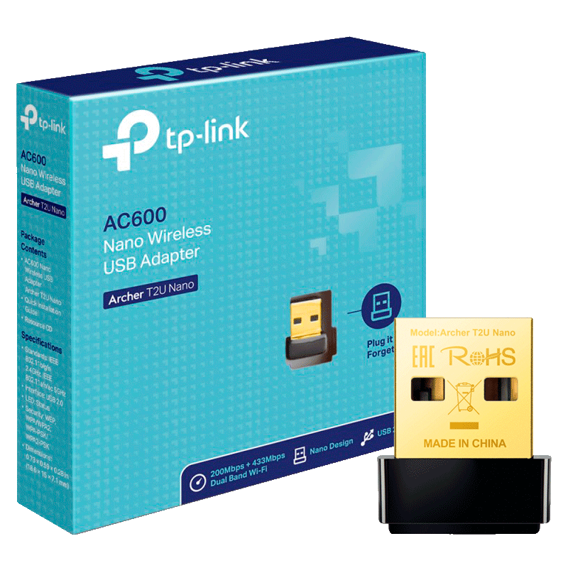 Adaptador de Red USB a Wi-Fi Bluetooth TP-Link Archer T2UB Nano AC600 Doble Banda 200-433Mbps