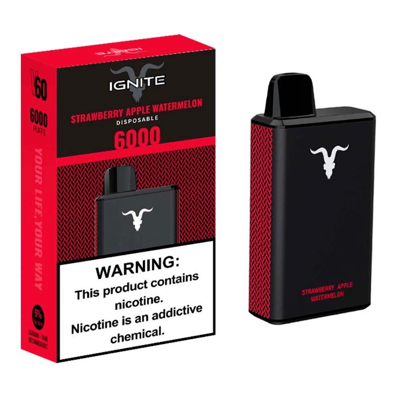 Vape Electrónico Ignite V60 6000 Puffs Nic 5g Strawberry Apple Watermelon