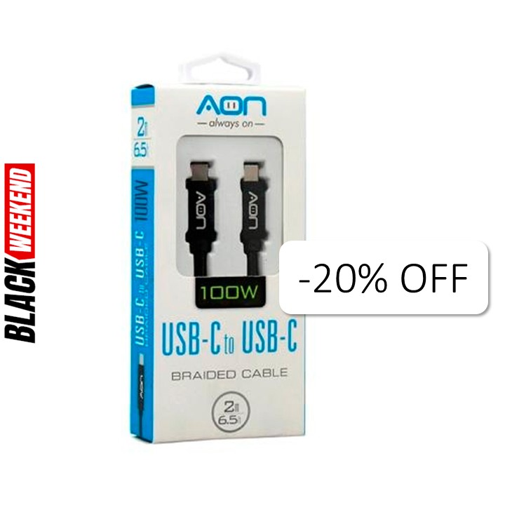 Cable USB-C a USB-C AON AO-CB-5017 2 Metro Negro 5Gbps 100W