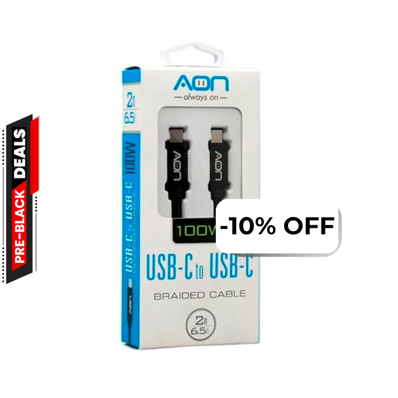 Cable USB-C a USB-C AON AO-CB-5017 2 Metro Negro 5Gbps 100W