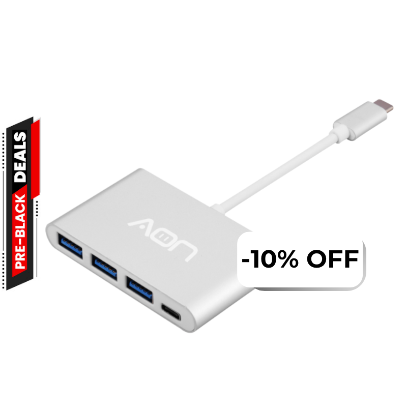 Hub USB-C a USB, USB-C AON AO-AD-1009 Macho-Hembra Plateado