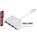 Hub USB-C a USB, USB-C AON AO-AD-1009 Macho-Hembra Plateado