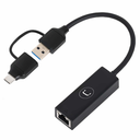 Adaptador Unno Tekno USB a Ethernet AD3007BK Macho-Hembra 2 en 1 Negro