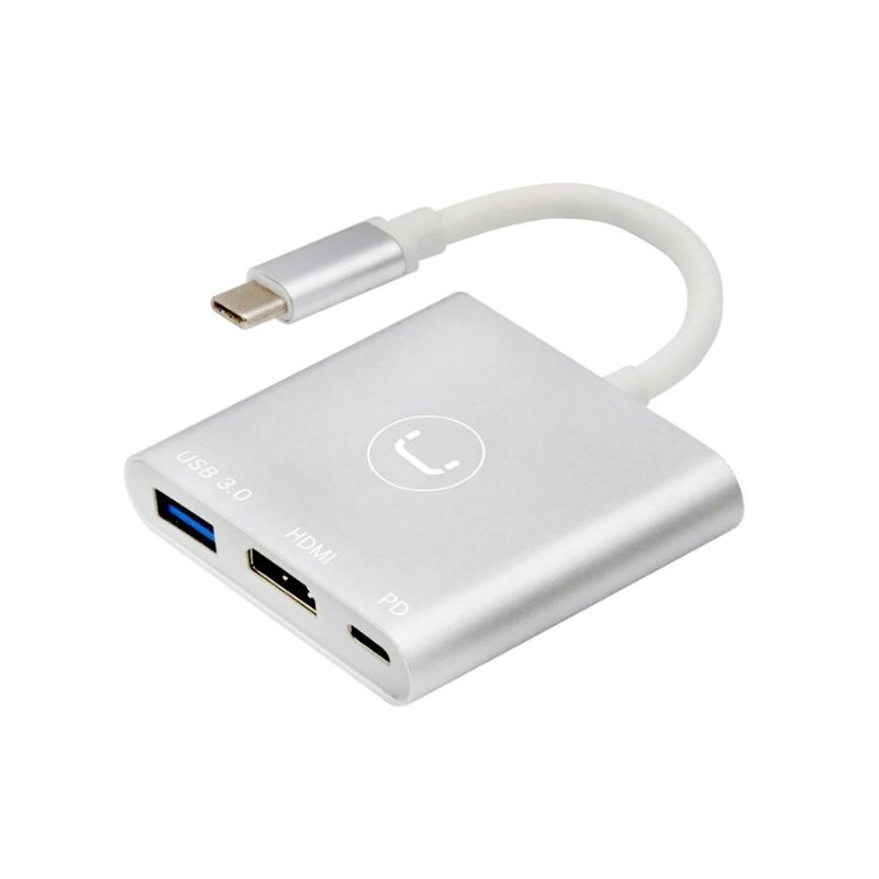 Hub Unno Tekno 3 puertos HB1101SV USB-C HB1101GY Plateado