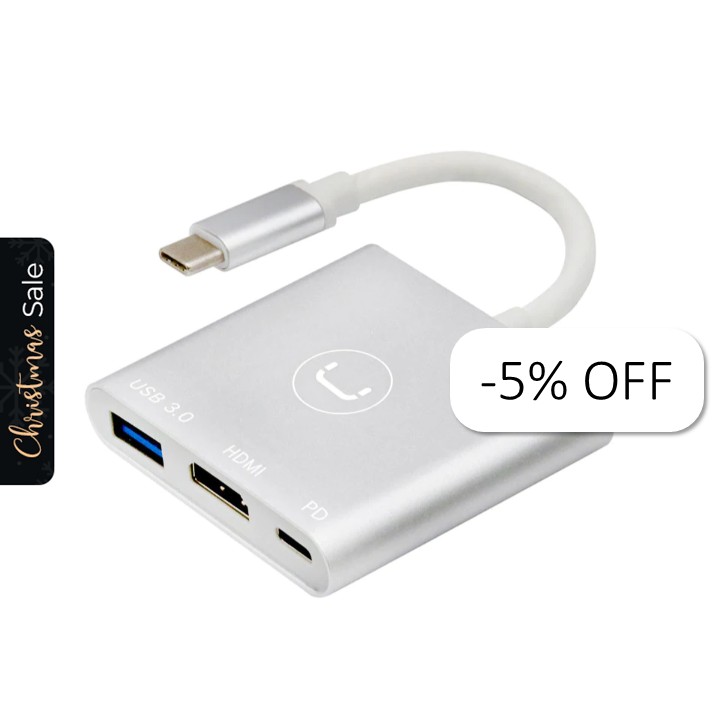 Hub Unno Tekno 3 puertos HB1101SV USB-C HB1101GY Plateado