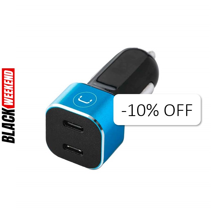 Cargador Unno Tekno PW5027BK para Carro Dual USB-C 40W Negro/Celeste
