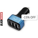 Cargador Unno Tekno PW5022BK para Carro Triple USB-A 6.0A Negro/Celeste