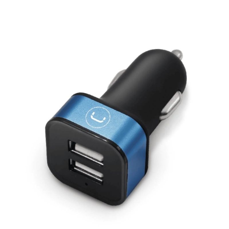 Cargador Unno Tekno PW5021BK para Carro Dual USB-A 3.4A Negro Celeste