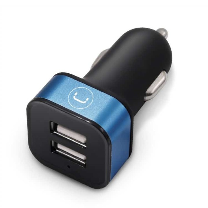 Cargador Unno Tekno PW5021BK para Carro Dual USB-A 3.4A Negro/Celeste