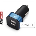 Cargador Unno Tekno PW5021BK para Carro Dual USB-A 3.4A Negro/Celeste