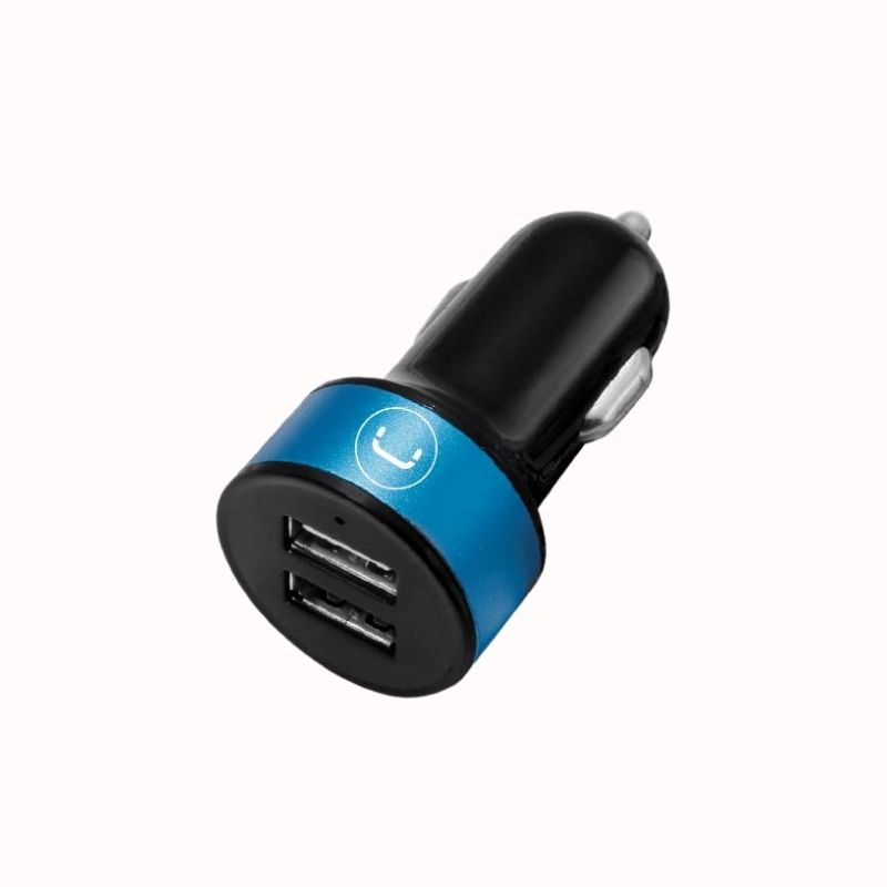 Cargador Unno Tekno PW5002BK para Carro Dual USB-A 2.1A Negro/Celeste