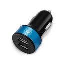 Cargador Unno Tekno PW5002BK para Carro Dual USB-A 2.1A Negro Celeste