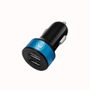 Cargador Unno Tekno PW5002BK para Carro Dual USB-A 2.1A Negro/Celeste