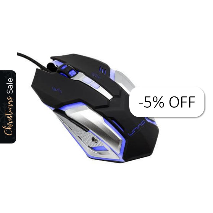 Mouse Gaming Alámbrico Unno Tekno Brave Óptico 2400DPI Negro-Gris