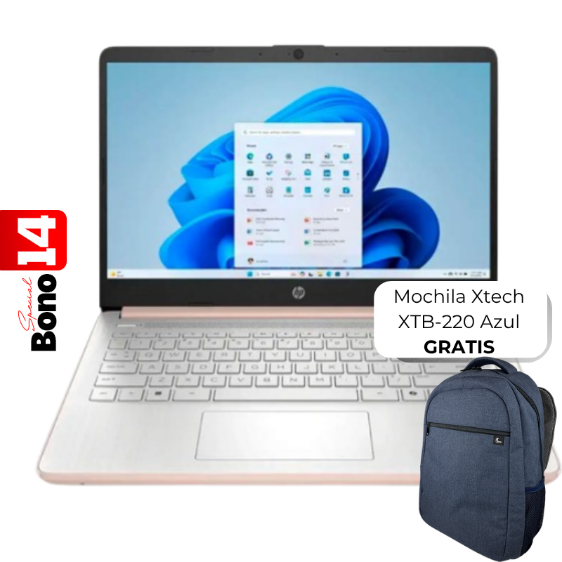 Laptop HP 14-DQ6015DX 14" Celeron N150 4GB RAM 128GB UFS W11 Home Rosado Teclado Ingles