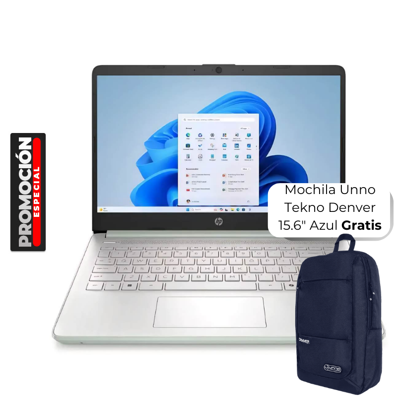 Laptop HP 14-DQ6013DX 14" Celeron N150 4GB RAM 128GB UFS W11S Home Verde Teclado Inglés