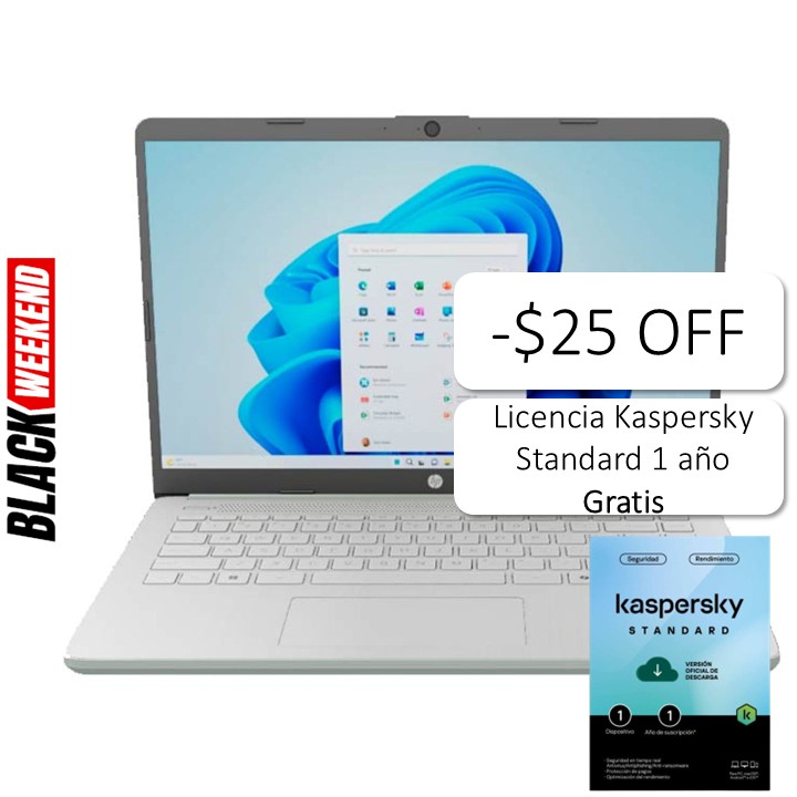 Laptop HP 14-DQ6013DX 14" Celeron N150 4GB RAM 128GB UFS W11S Home Verde Teclado Inglés