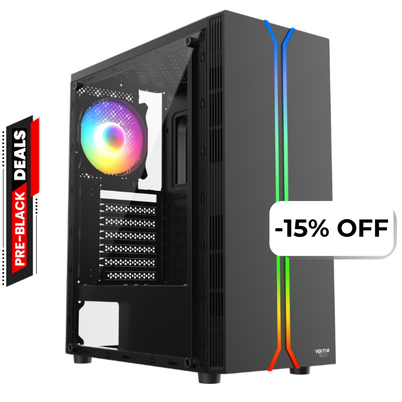 Case Gaming VektorTech EZQ1 Media Torre Vidrio Templado ATX Negro (Sin Fuente)